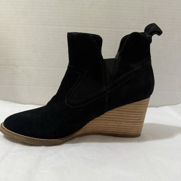 Blondo Waterproof Black Suede Leather Wedge Booties Ankle Boots 7.5 Boho Office - Picture 4 of 11